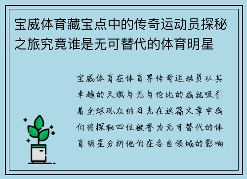 宝威体育藏宝点中的传奇运动员探秘之旅究竟谁是无可替代的体育明星