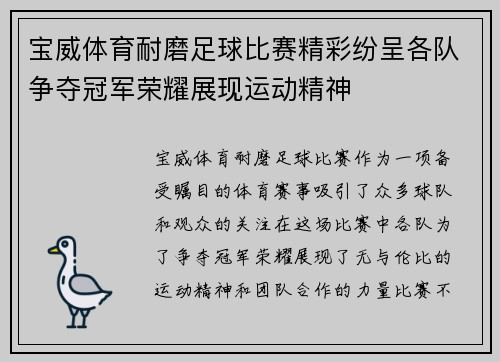 宝威体育耐磨足球比赛精彩纷呈各队争夺冠军荣耀展现运动精神